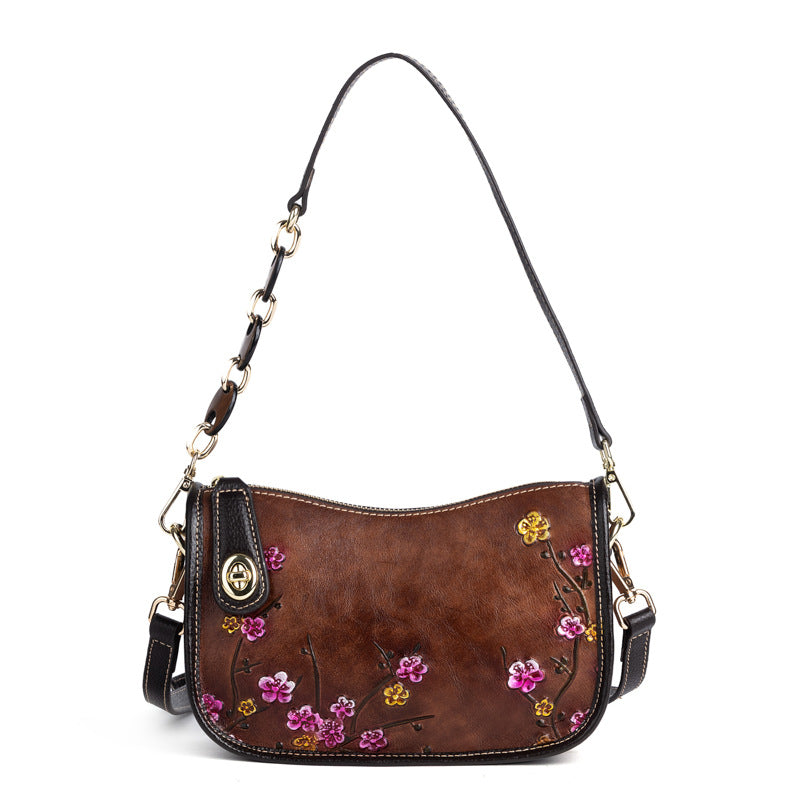 Retro First-Layer Cowhide Fashionable Simple Shoulder Bag THRU7