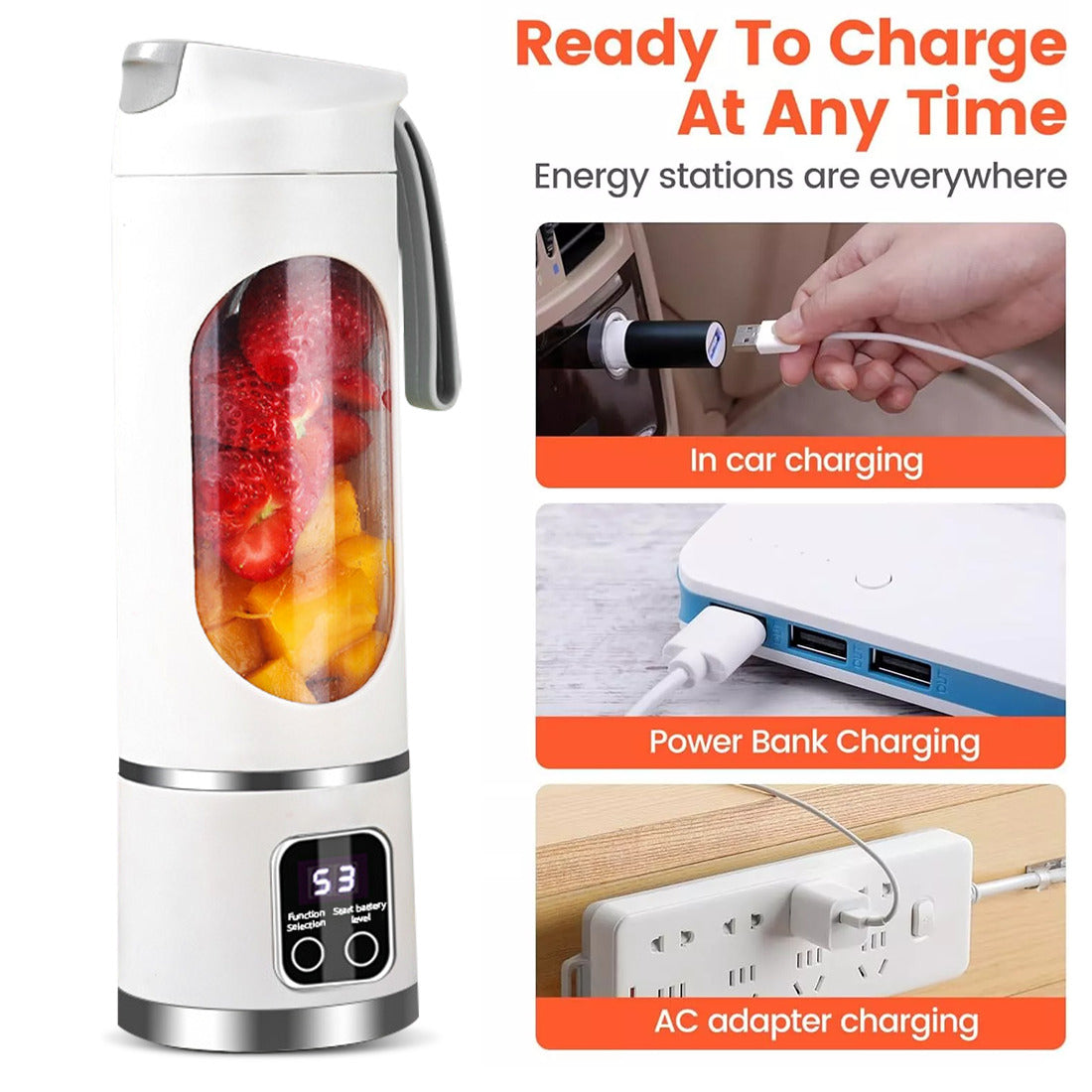 Portable USB Rechargeable Juicer Cup Electric Mixer Blender Smoothie Maker 450ml THRU7