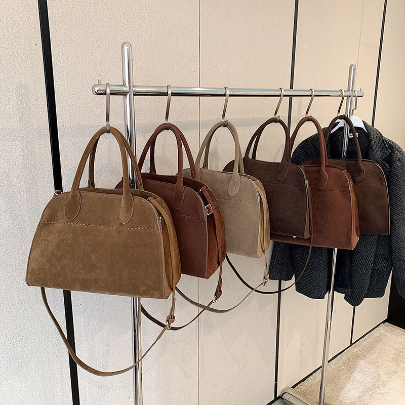 Retro-style High-capacity Suede-look Single-shoulder Tote Bag THRU7
