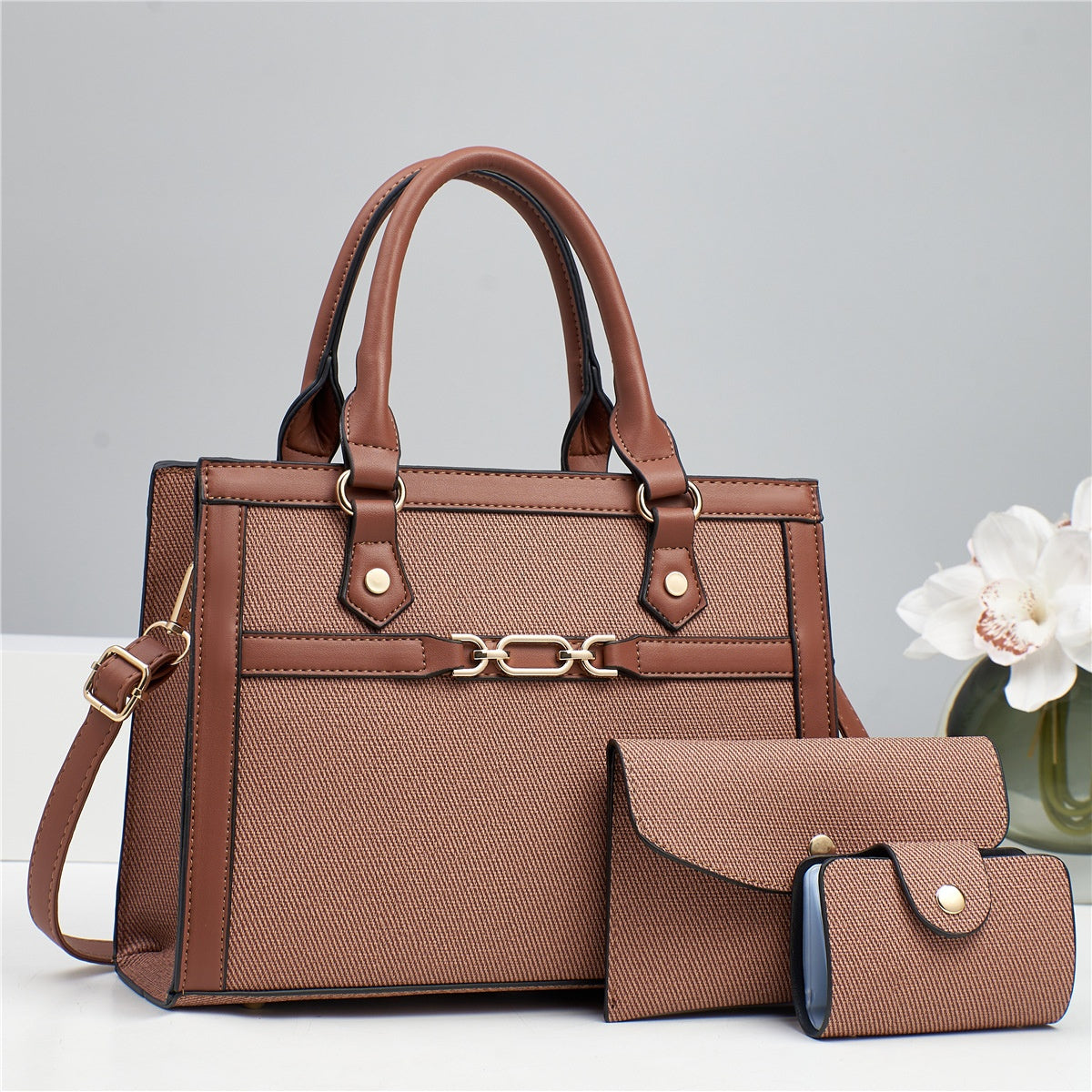 Stitching Contrast Color Fashion Mother-and-Child Bag Three-Piece Set THRU7