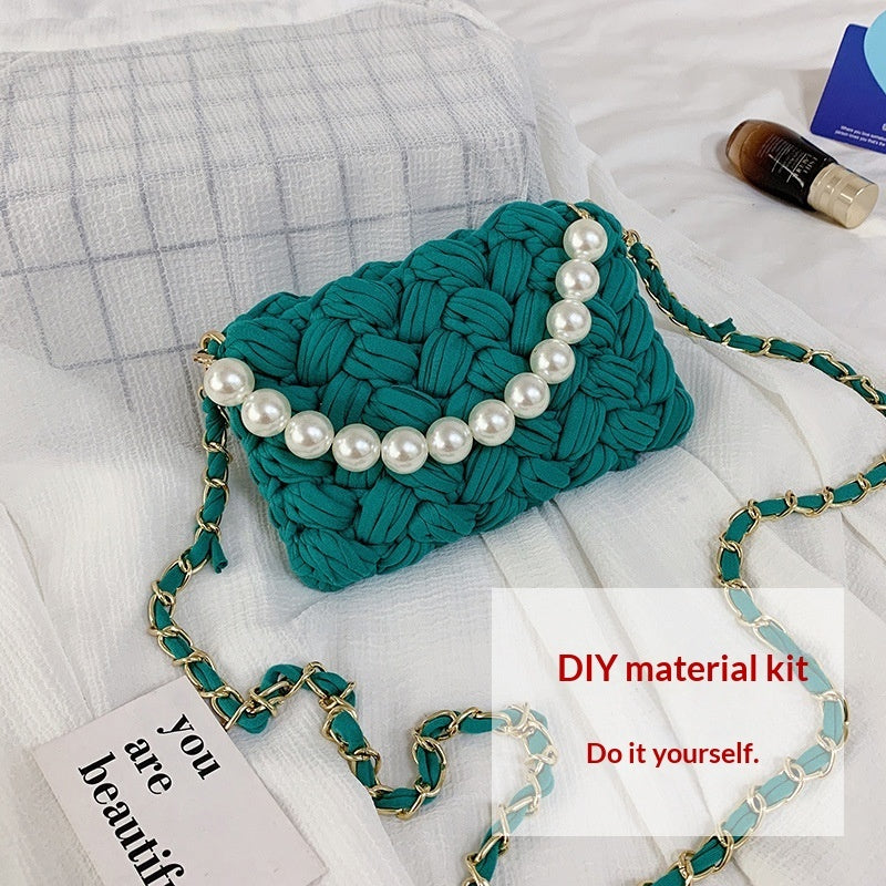 DIY Craft Kit Yarn, Crochet Hook, And Fabric Strips For Making A ShoulderCrossbody Bag THRU7
