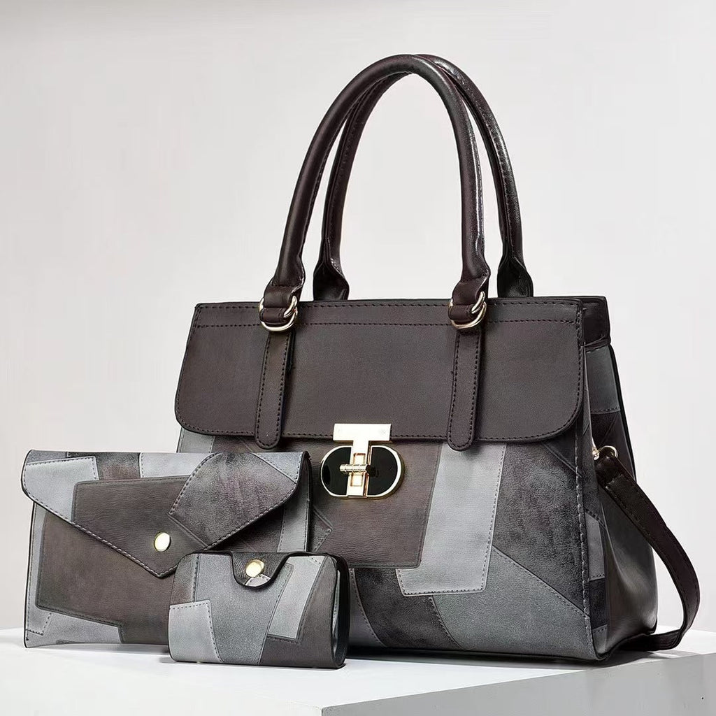 Fashionable New Contrast-color Patchwork Mother-and-child Bag THRU7