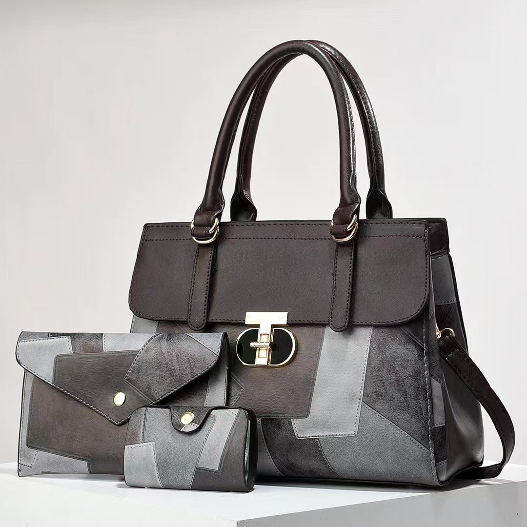 Fashionable New Contrast-color Patchwork Mother-and-child Bag THRU7