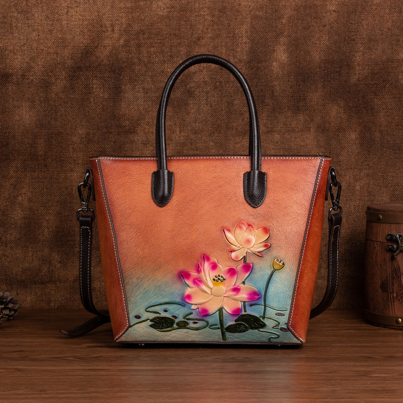 Retro Women's First-Layer Cowhide Handbag THRU7
