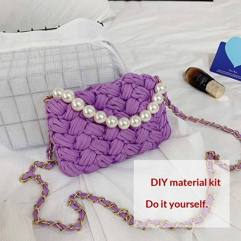 DIY Craft Kit Yarn, Crochet Hook, And Fabric Strips For Making A ShoulderCrossbody Bag THRU7