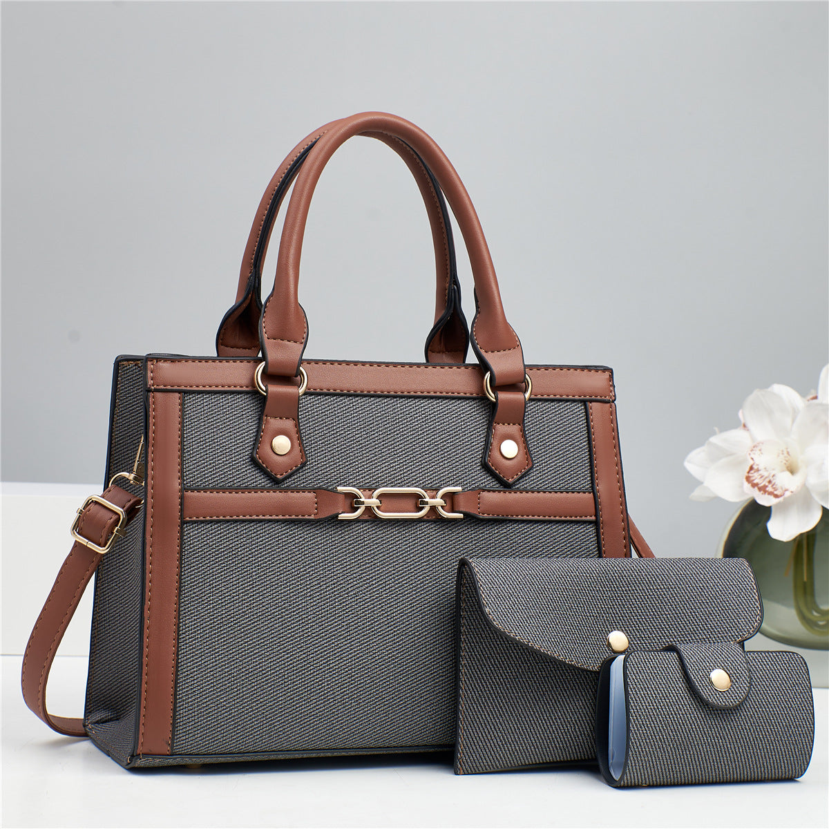 Stitching Contrast Color Fashion Mother-and-Child Bag Three-Piece Set THRU7