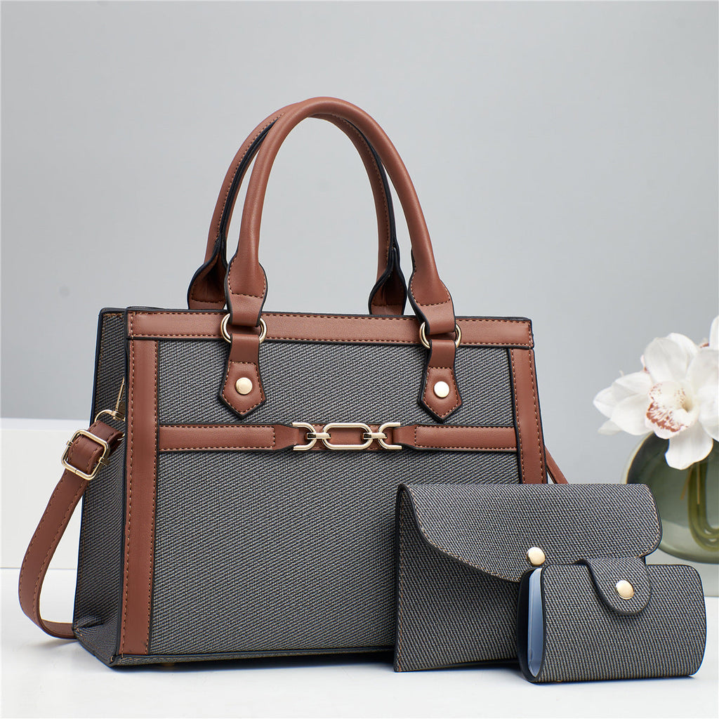 Stitching Contrast Color Fashion Mother-and-Child Bag Three-Piece Set THRU7