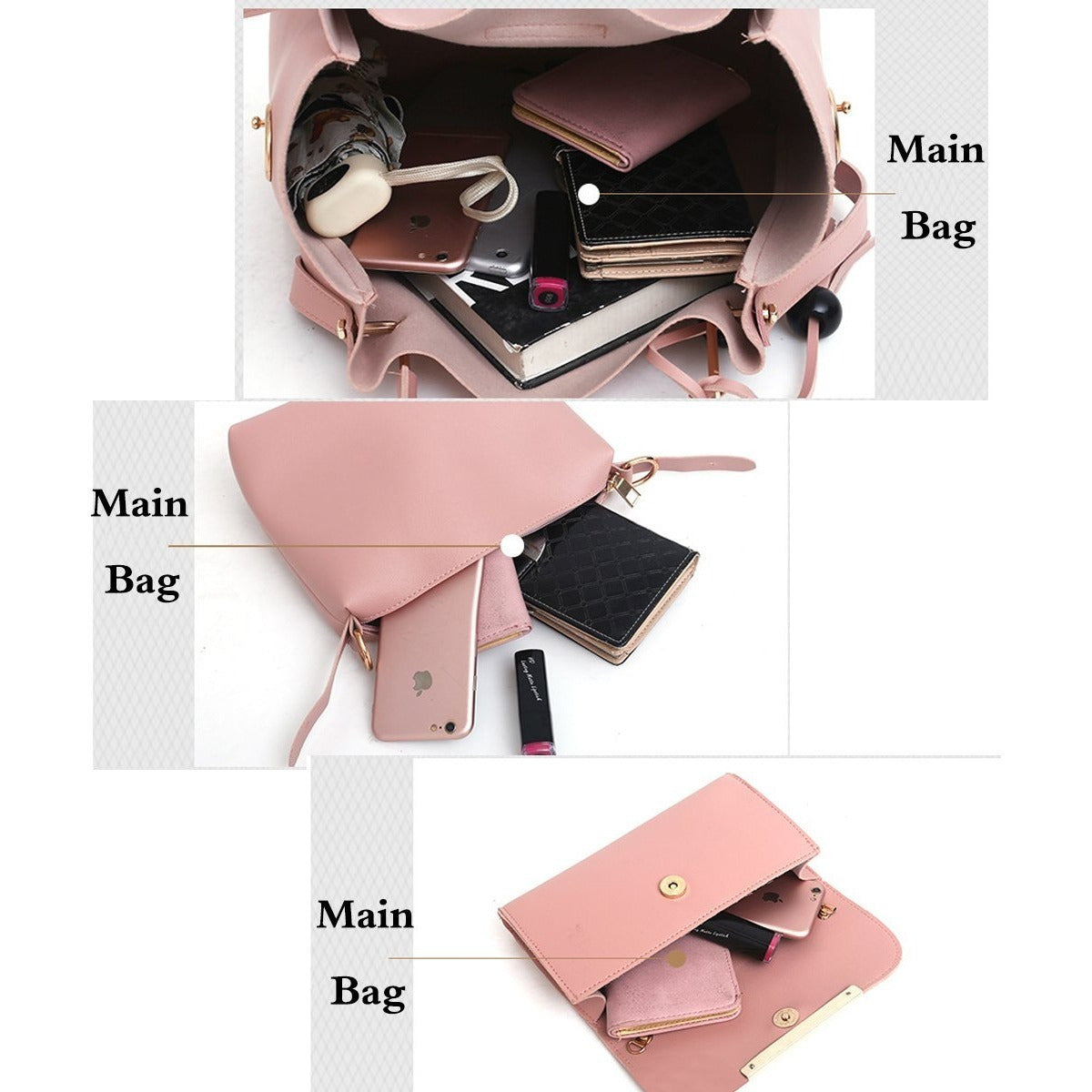 Womens Purse And Handbag 3Pcs Bag Set Tassel Tote Clutch Satchel Top Handle Shoulder Bag THRU7