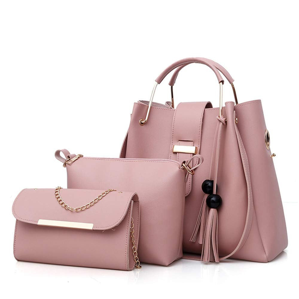 Womens Purse And Handbag 3Pcs Bag Set Tassel Tote Clutch Satchel Top Handle Shoulder Bag THRU7