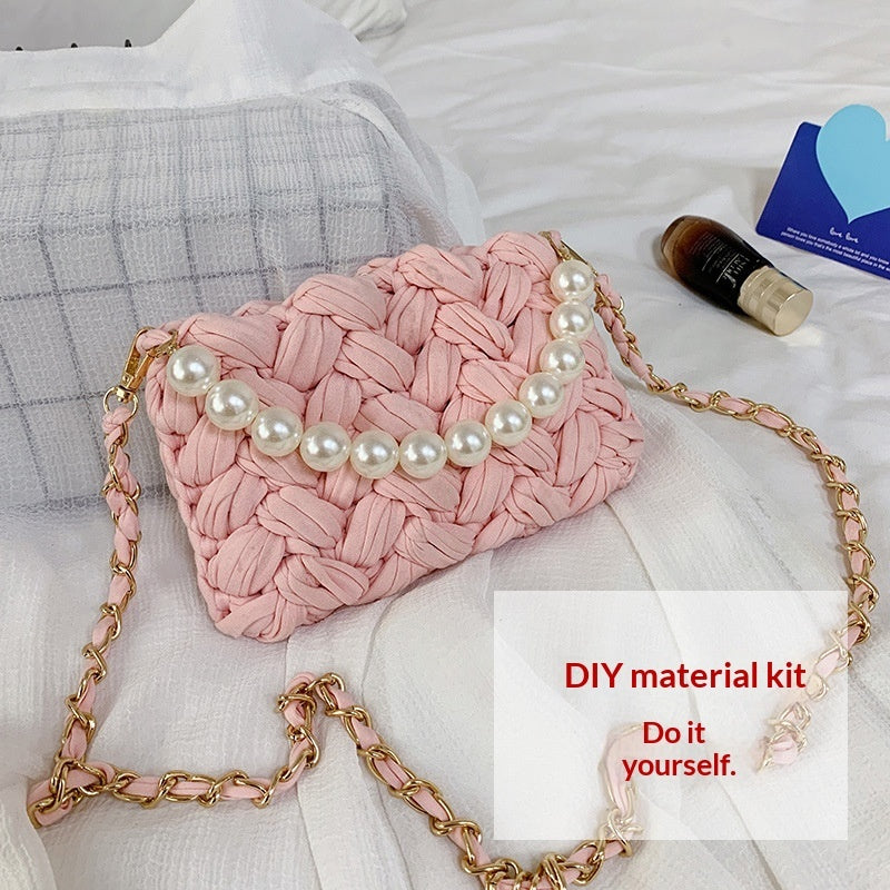 DIY Craft Kit Yarn, Crochet Hook, And Fabric Strips For Making A ShoulderCrossbody Bag THRU7