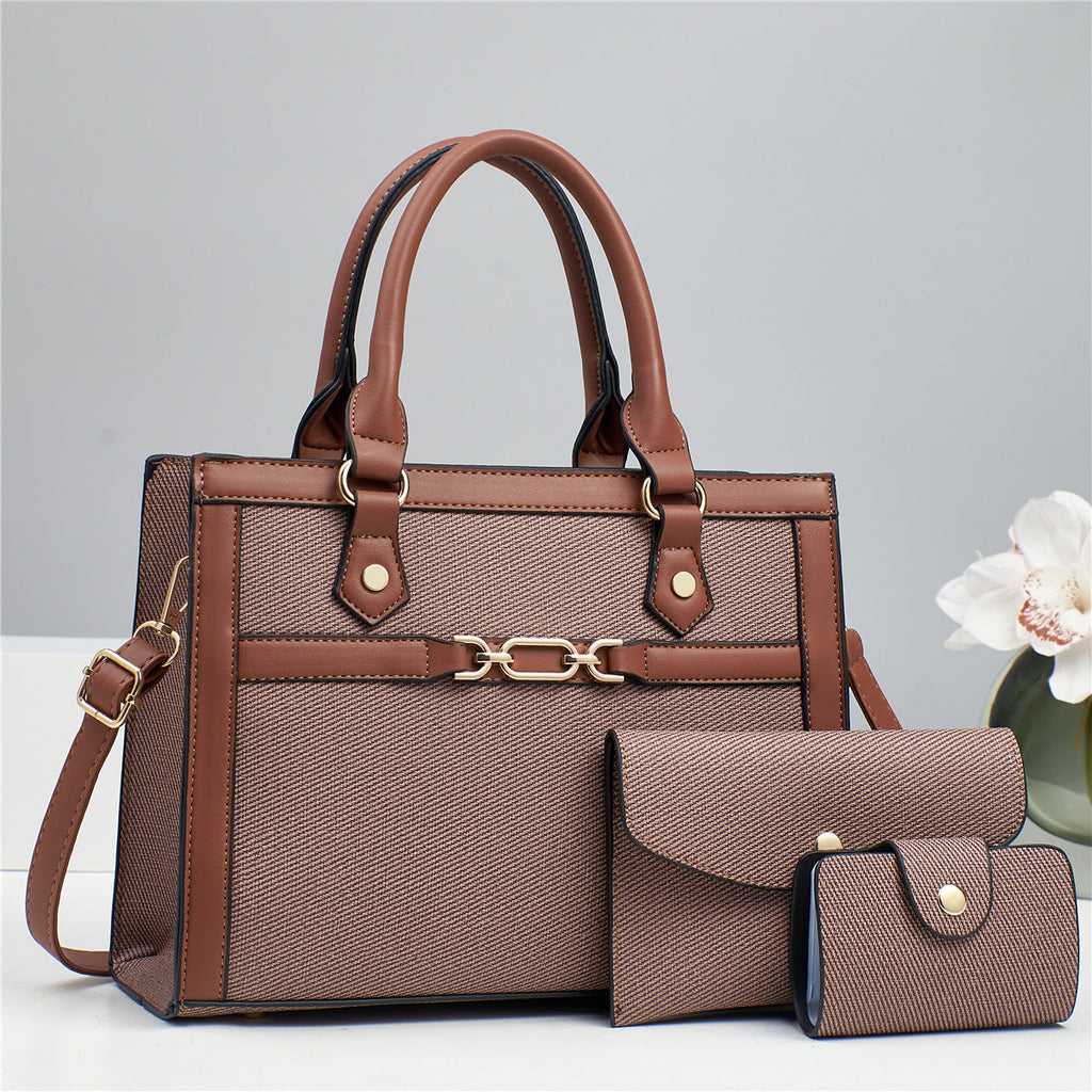 Stitching Contrast Color Fashion Mother-and-Child Bag Three-Piece Set THRU7