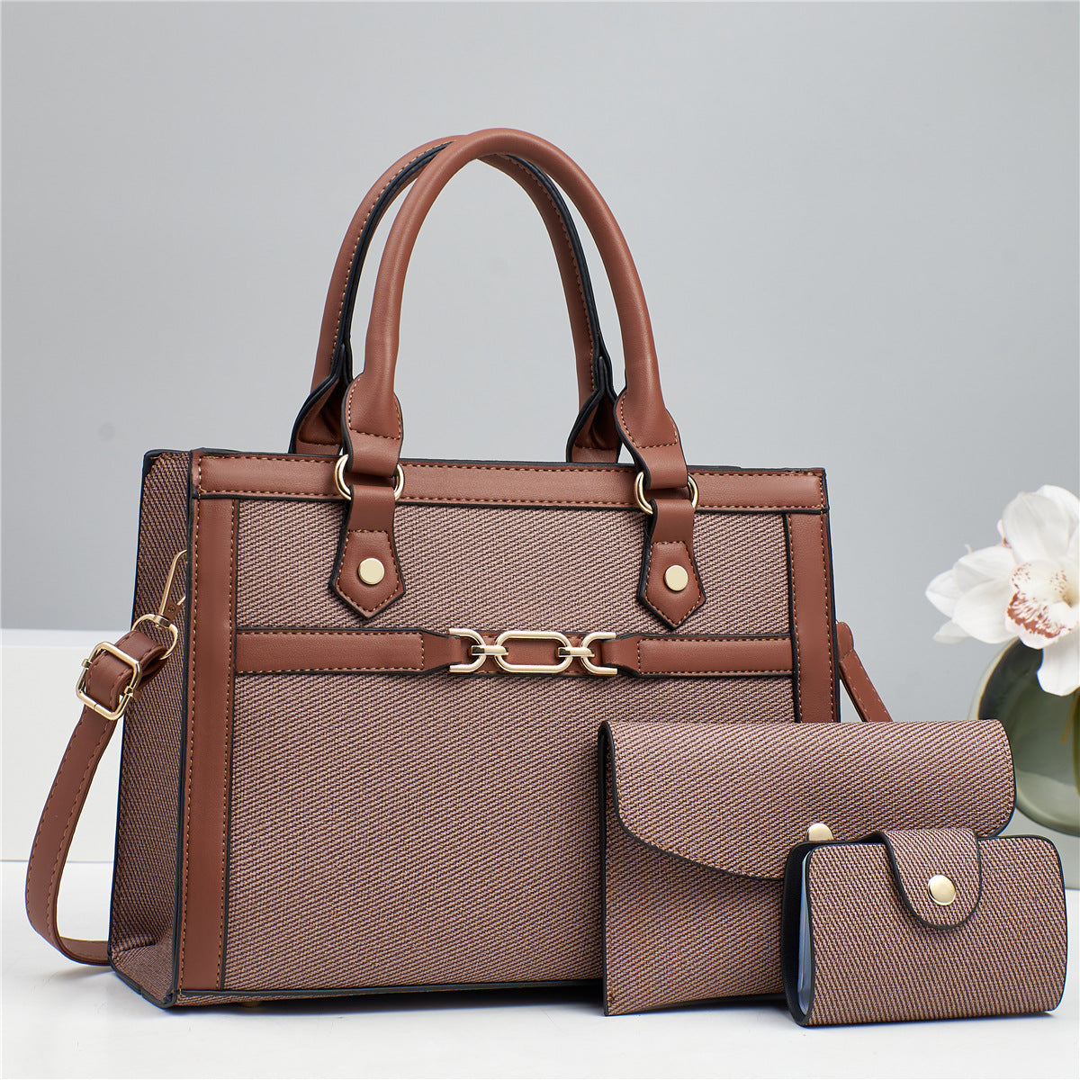 Stitching Contrast Color Fashion Mother-and-Child Bag Three-Piece Set THRU7
