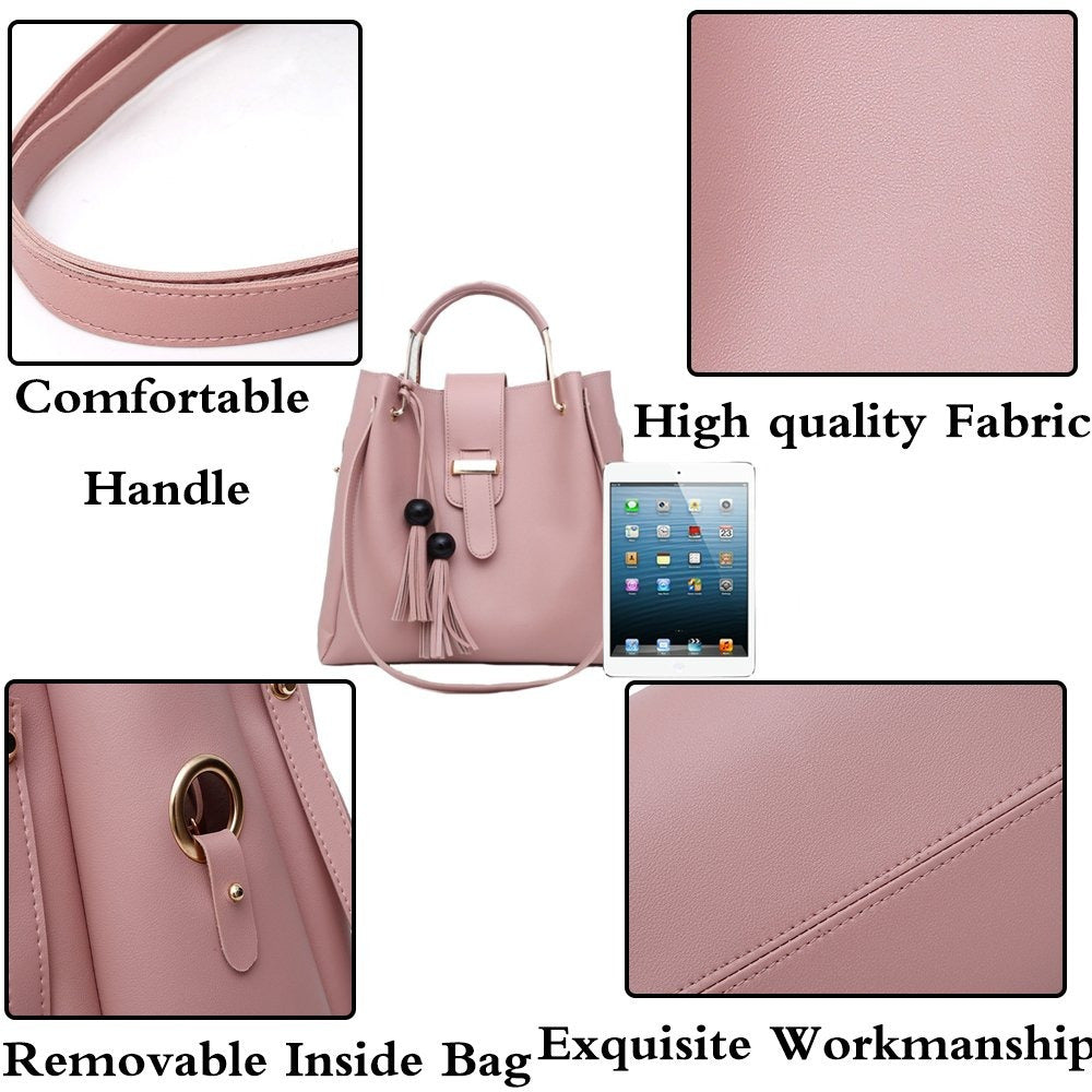 Womens Purse And Handbag 3Pcs Bag Set Tassel Tote Clutch Satchel Top Handle Shoulder Bag THRU7