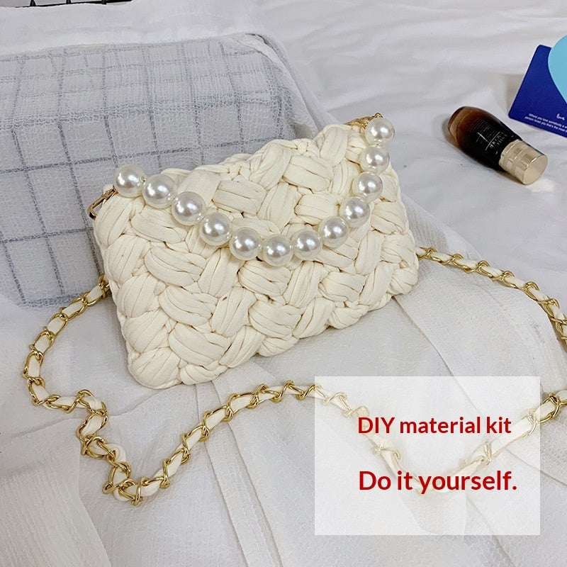 DIY Craft Kit Yarn, Crochet Hook, And Fabric Strips For Making A ShoulderCrossbody Bag THRU7