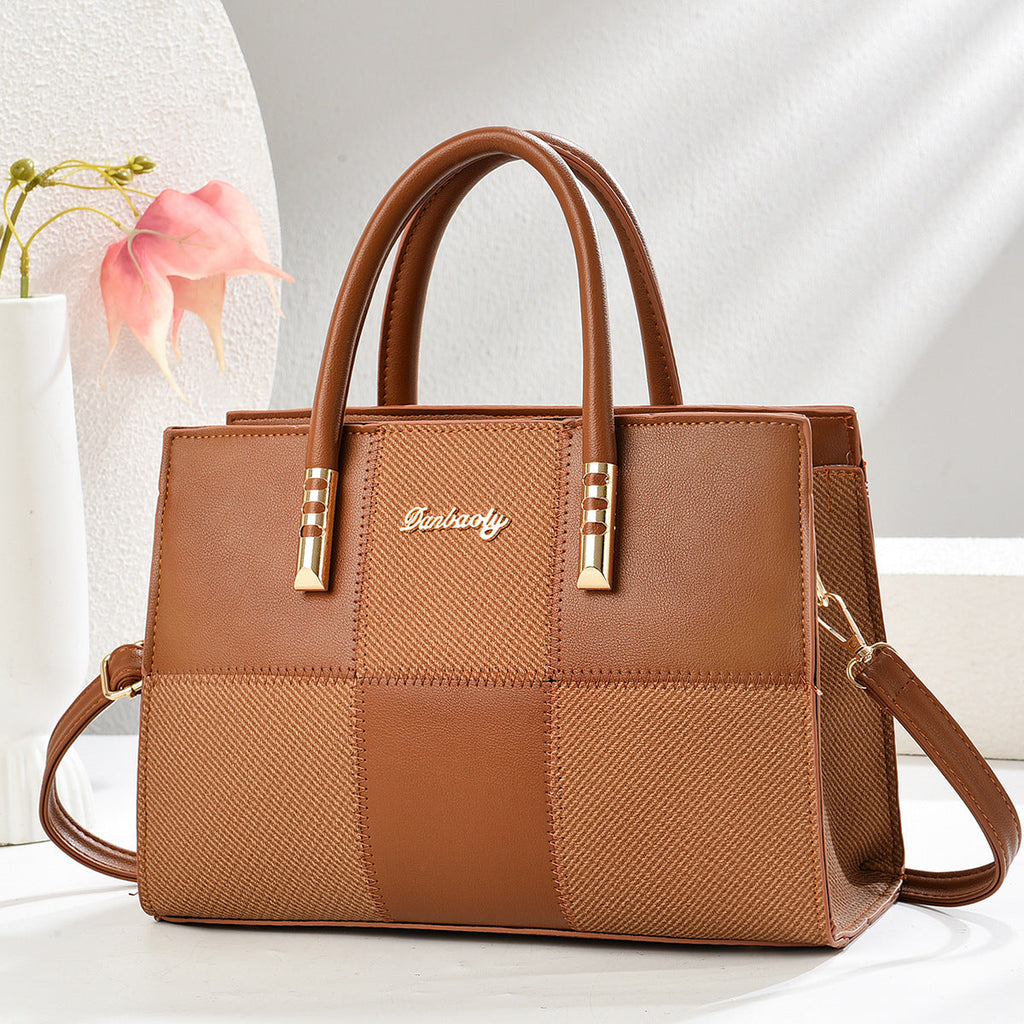 New Stylish Large-capacity Womens Tote Bag With A Bold Color-block Patchwork Design THRU7