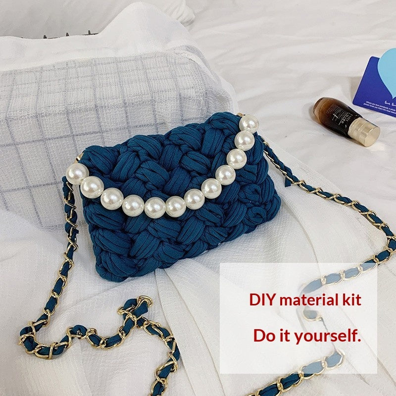 DIY Craft Kit Yarn, Crochet Hook, And Fabric Strips For Making A ShoulderCrossbody Bag THRU7