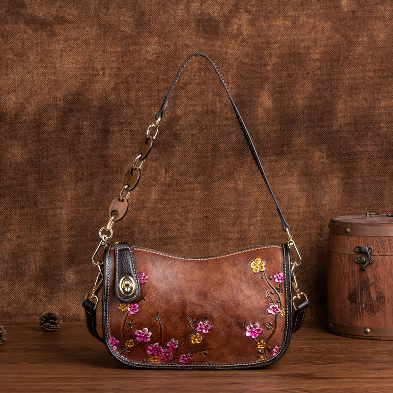 Retro First-Layer Cowhide Fashionable Simple Shoulder Bag THRU7