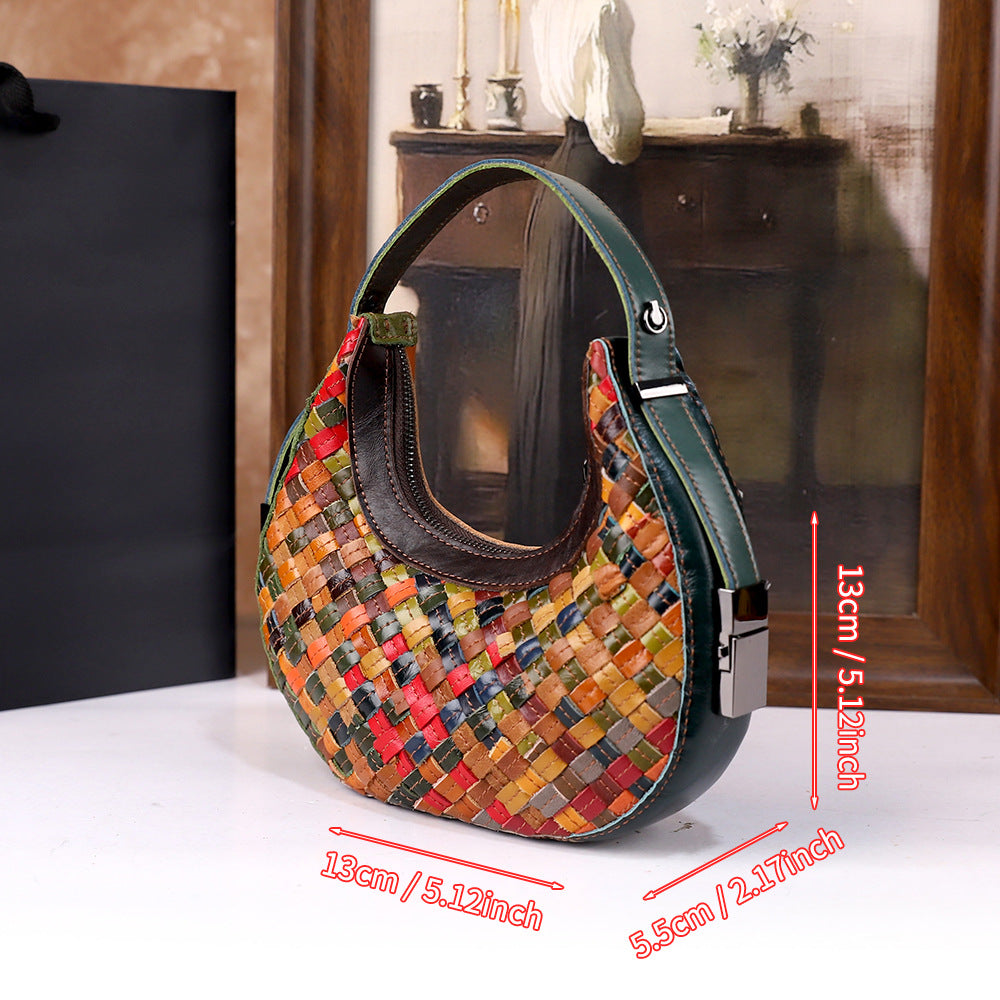 Womens Colorful Woven Full-Grain Leather Crossbody Bag In A Minimalist Style THRU7