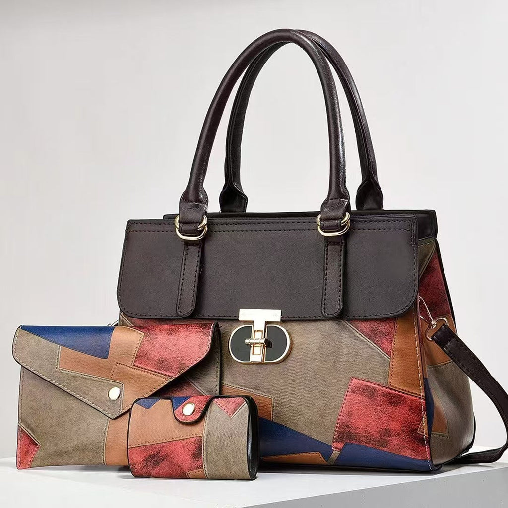 Fashionable New Contrast-color Patchwork Mother-and-child Bag THRU7