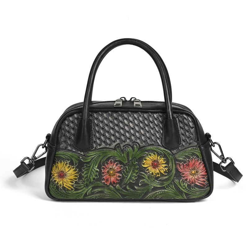 Retro Ethnic-style Full-grain Leather Shoulder Bag For Women THRU7