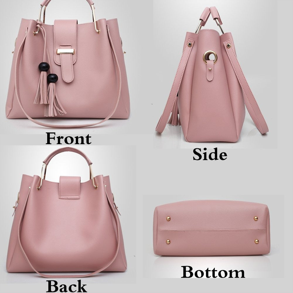 Womens Purse And Handbag 3Pcs Bag Set Tassel Tote Clutch Satchel Top Handle Shoulder Bag THRU7