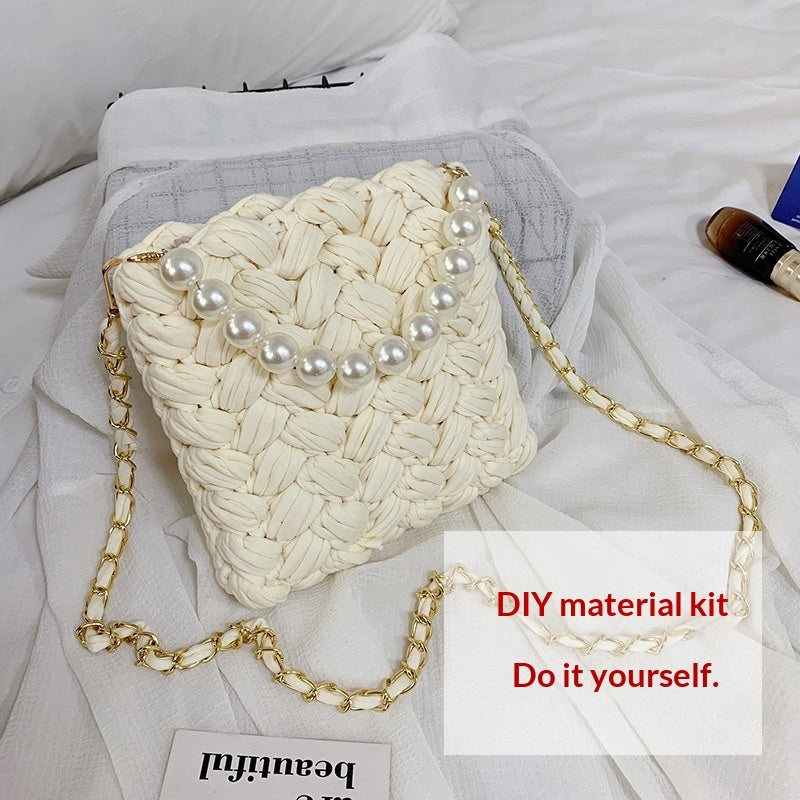 DIY Craft Kit Yarn, Crochet Hook, And Fabric Strips For Making A ShoulderCrossbody Bag THRU7