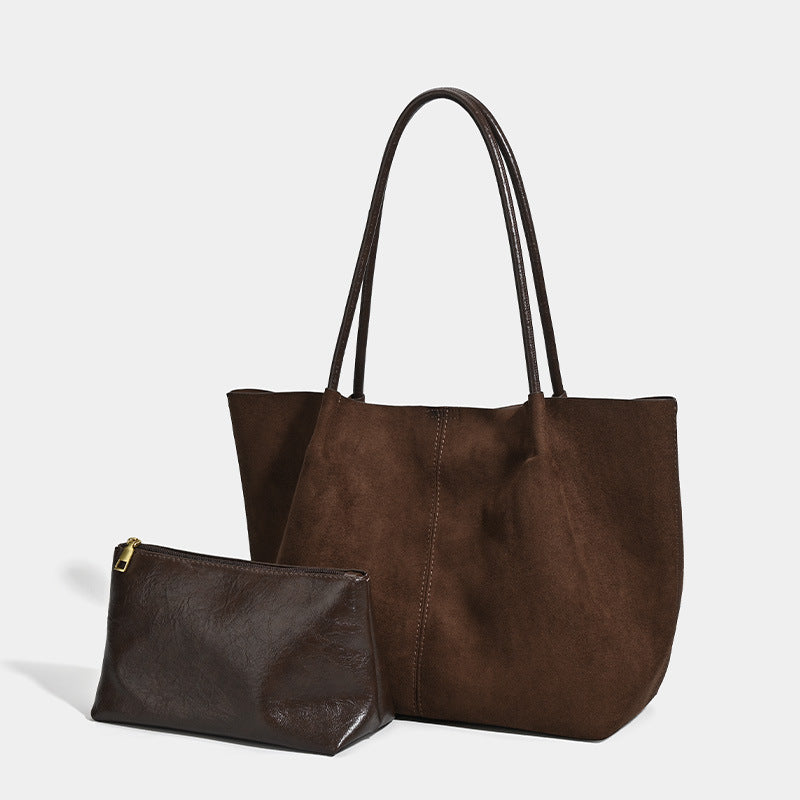 Large-Capacity Retro Suede Shoulder And Handbag Set THRU7