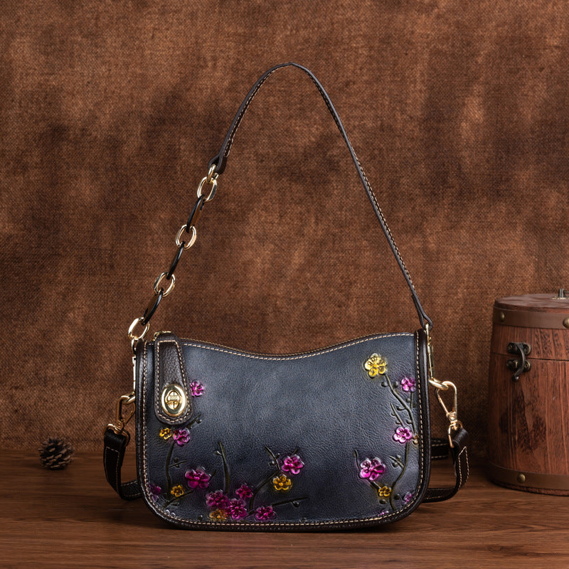 Retro First-Layer Cowhide Fashionable Simple Shoulder Bag THRU7