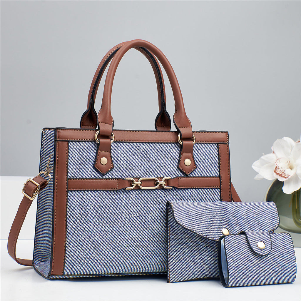 Stitching Contrast Color Fashion Mother-and-Child Bag Three-Piece Set THRU7