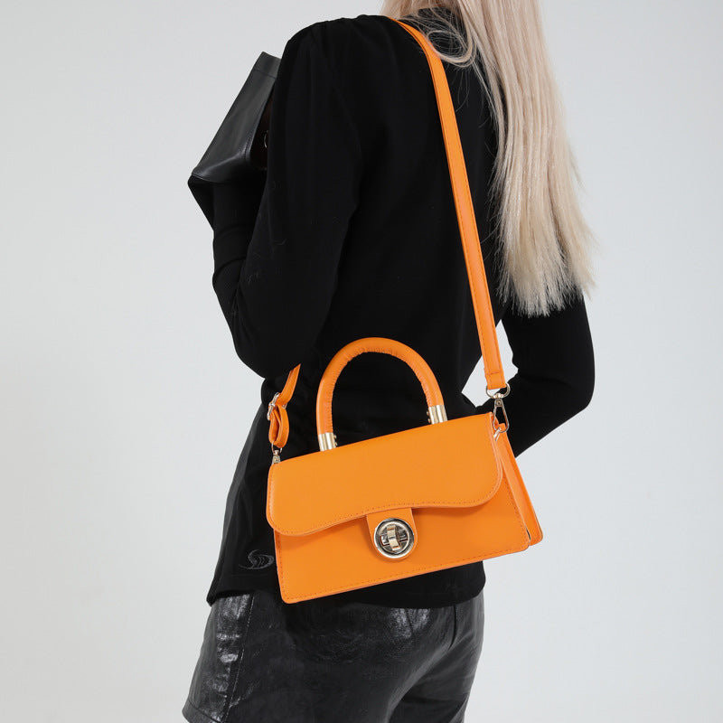 Spring Womens Commuter Light-Luxury Solid-Colored Crossbody Bag With Lock Closure THRU7