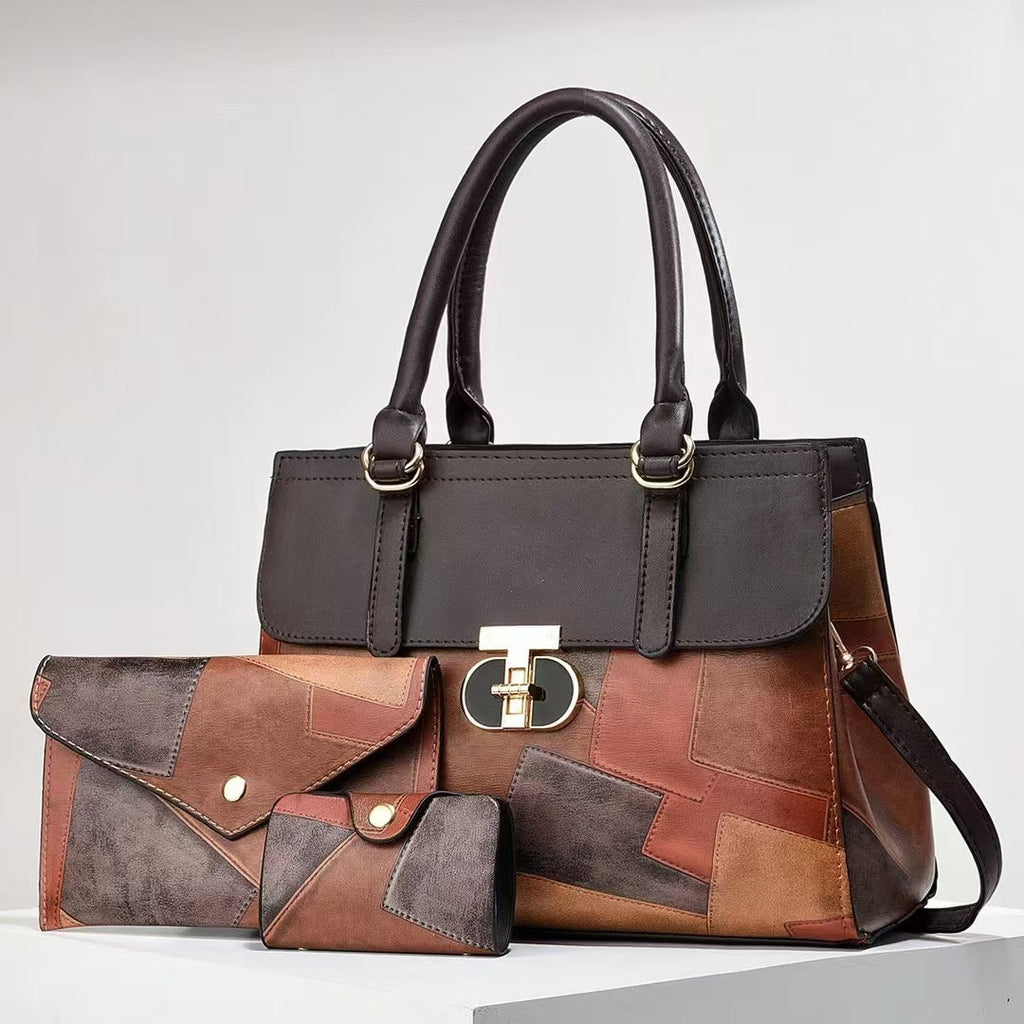 Fashionable New Contrast-color Patchwork Mother-and-child Bag THRU7