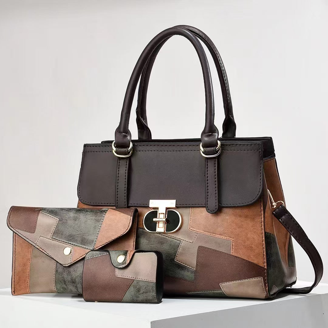 Fashionable New Contrast-color Patchwork Mother-and-child Bag THRU7