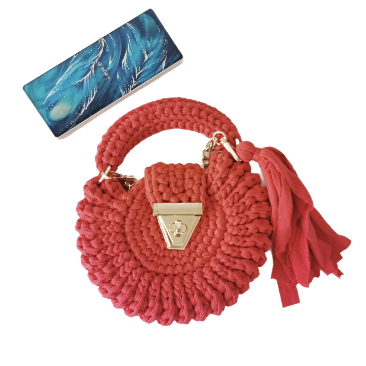 Bohemian Womens Solid-Colored Fabric-Strap Crochet Bag THRU7