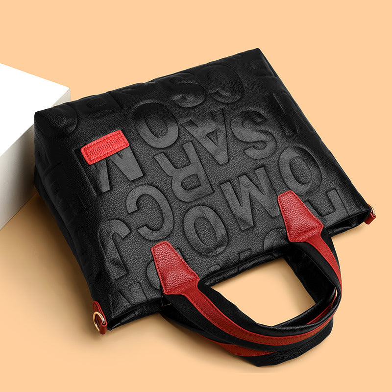 Trendy Tote Handbag Chic Letter Embossing Womens THRU7