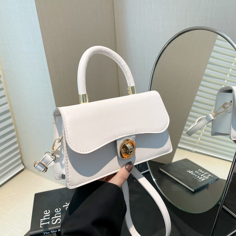Spring Womens Commuter Light-Luxury Solid-Colored Crossbody Bag With Lock Closure THRU7