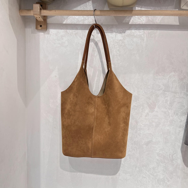 Deer-skin Suede Bucket BagAutumnwinter Underarmshoulder Bag For Women THRU7