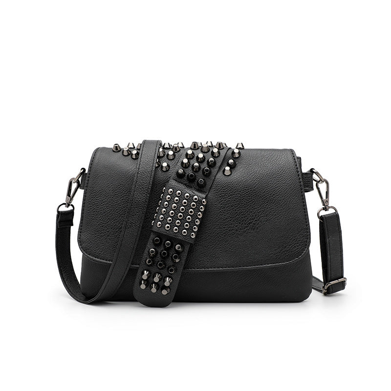 Womens Rivet Embossed Black Skull Shoulder Crossbody Bag THRU7