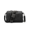 Womens Rivet Embossed Black Skull Shoulder Crossbody Bag THRU7