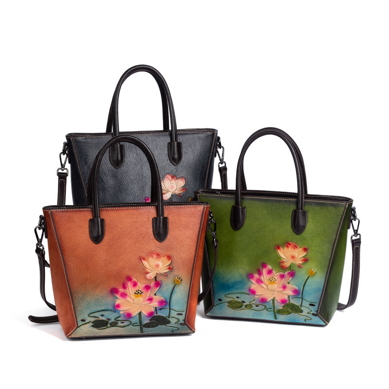 Retro Women's First-Layer Cowhide Handbag THRU7