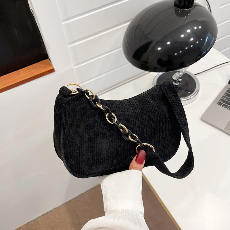 Artistic Fabric Bag Minimalist Casual Corduroy Single-shoulder Bag For Women THRU7