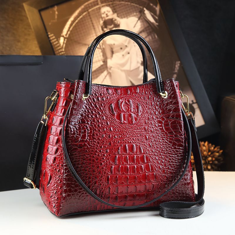 Stylish Textured And Colorful Crocodile-Print Womens Shoulder Bag THRU7