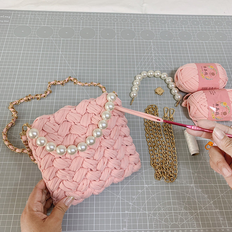 DIY Craft Kit Yarn, Crochet Hook, And Fabric Strips For Making A ShoulderCrossbody Bag THRU7