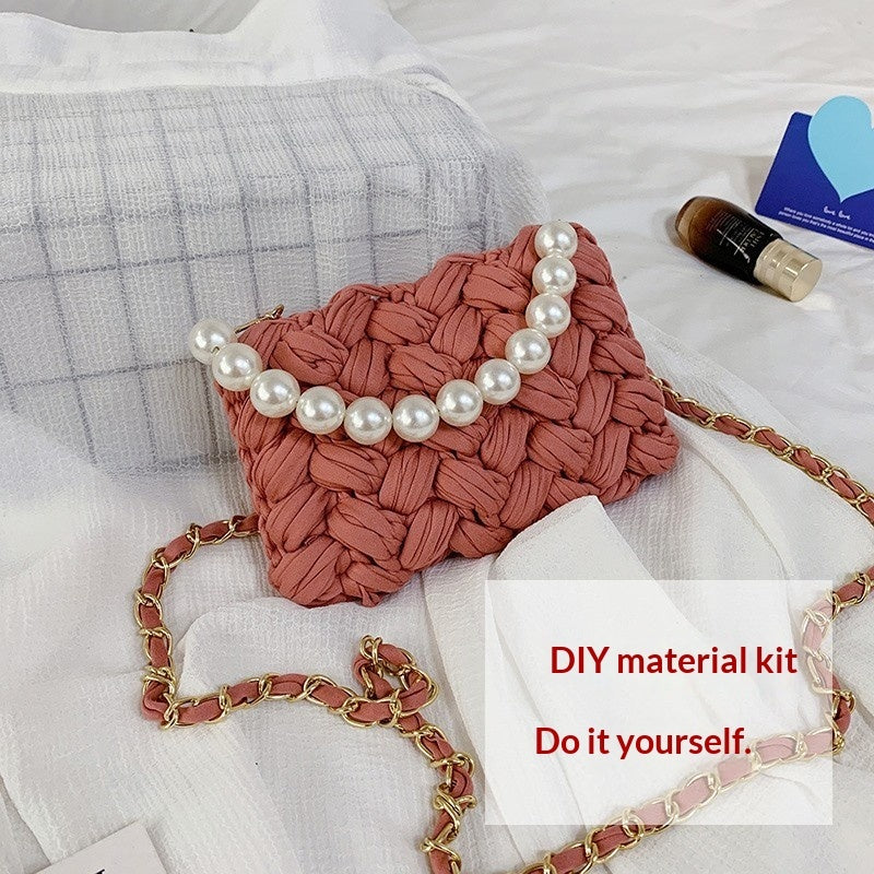 DIY Craft Kit Yarn, Crochet Hook, And Fabric Strips For Making A ShoulderCrossbody Bag THRU7