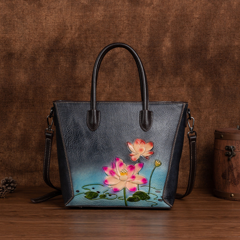 Retro Women's First-Layer Cowhide Handbag THRU7