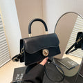 Spring Womens Commuter Light-Luxury Solid-Colored Crossbody Bag With Lock Closure THRU7