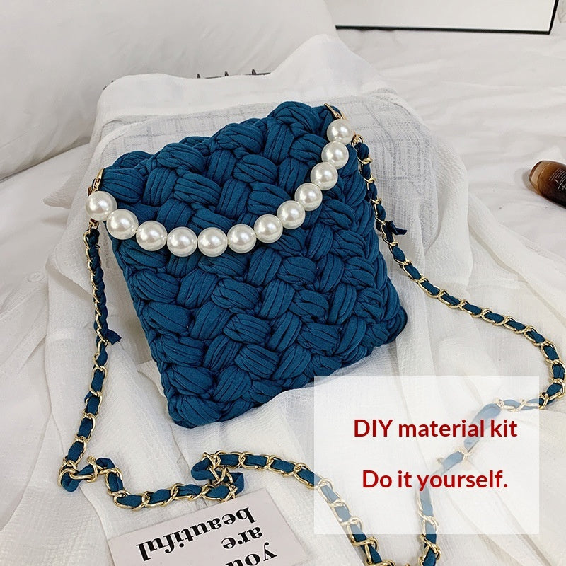 DIY Craft Kit Yarn, Crochet Hook, And Fabric Strips For Making A ShoulderCrossbody Bag THRU7
