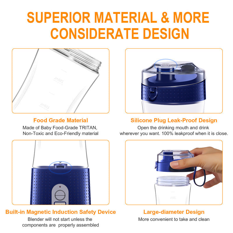 Portable Blender For Shakes And Smoothies Personal Size Single Serve Travel Fruit Juicer Mixer Cup With Rechargeable USB THRU7