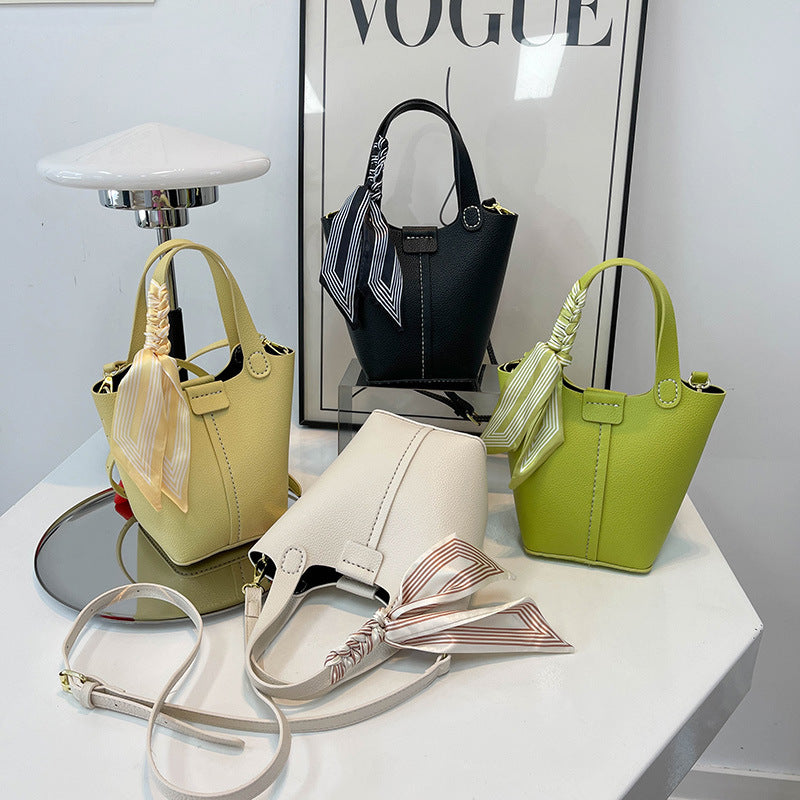 Western-style Bucket Bag With Silk Scarf For Women THRU7