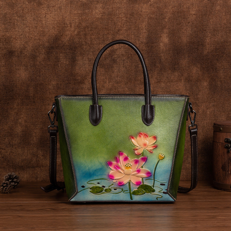 Retro Women's First-Layer Cowhide Handbag THRU7