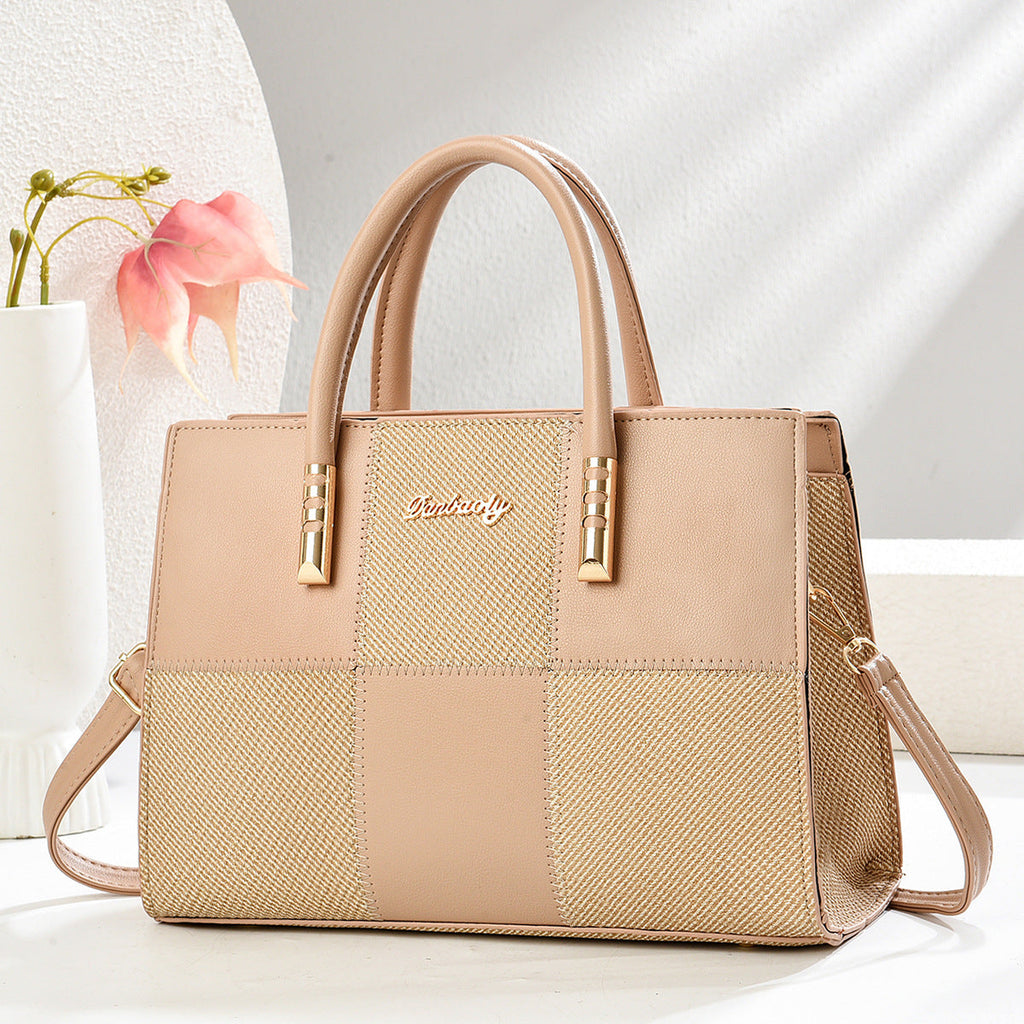 New Stylish Large-capacity Womens Tote Bag With A Bold Color-block Patchwork Design THRU7